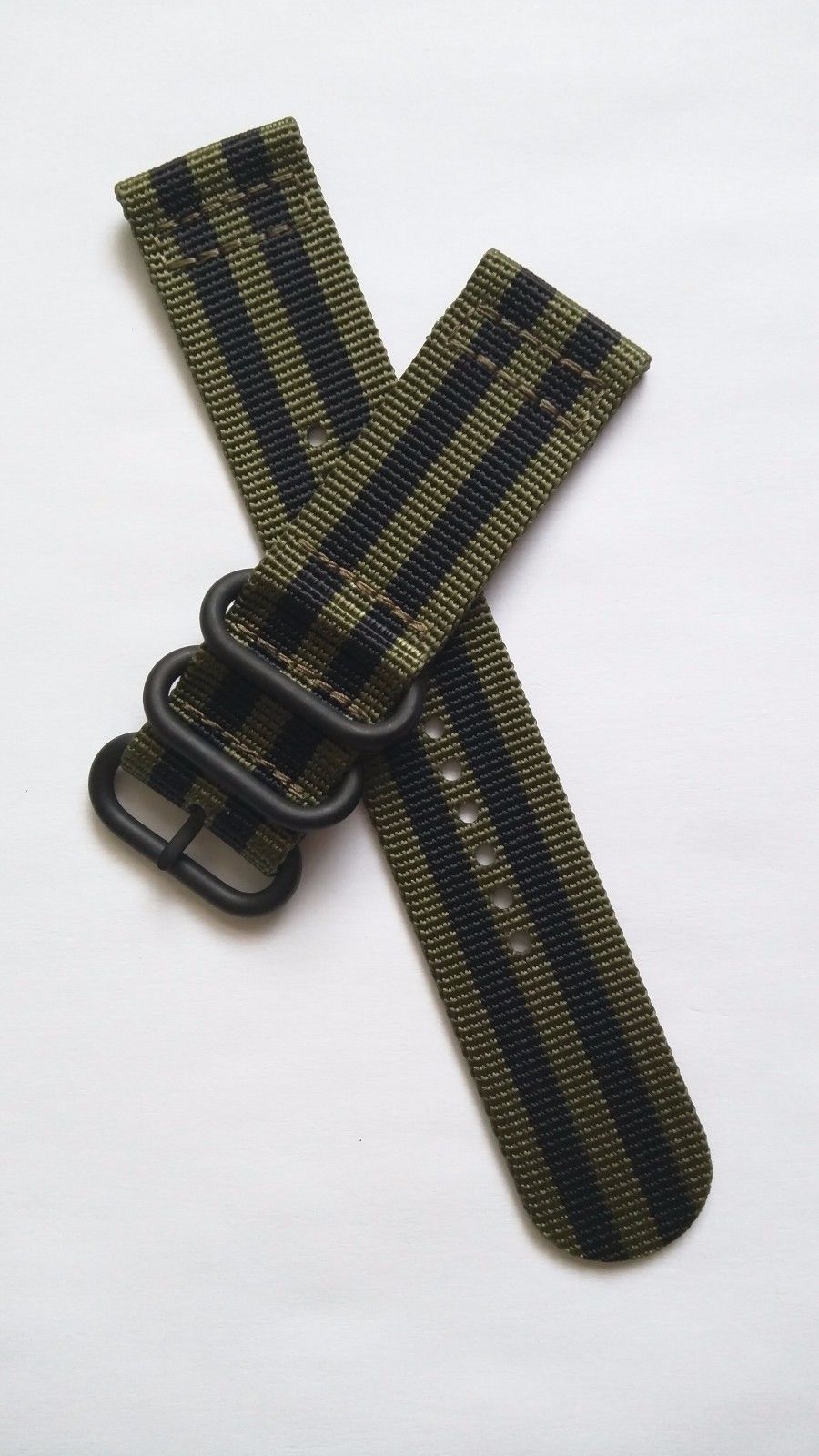 24mm 2 Piece Bond Striped Nylon Military Diver Watch Strap Band 3 Ring UTCZulu