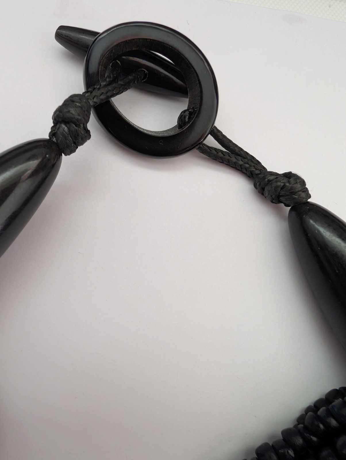 Chunky red black dyed wood multi strand none metal statement toggle necklace