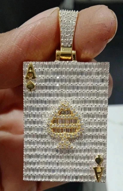 2.80Ct Baguette Lab Created Diamond Poker Card Pendant 14K Yellow Gold Plated