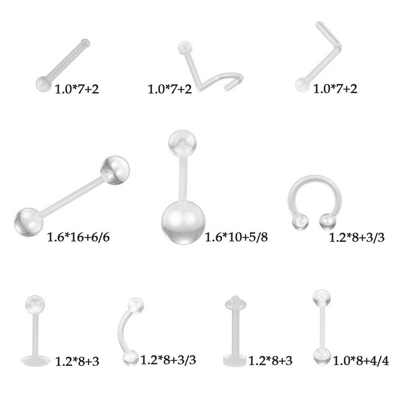 50PC Clear Acrylic Nose Ring Lip Eyebrow Retainer Stud Earring Piercing Flexible