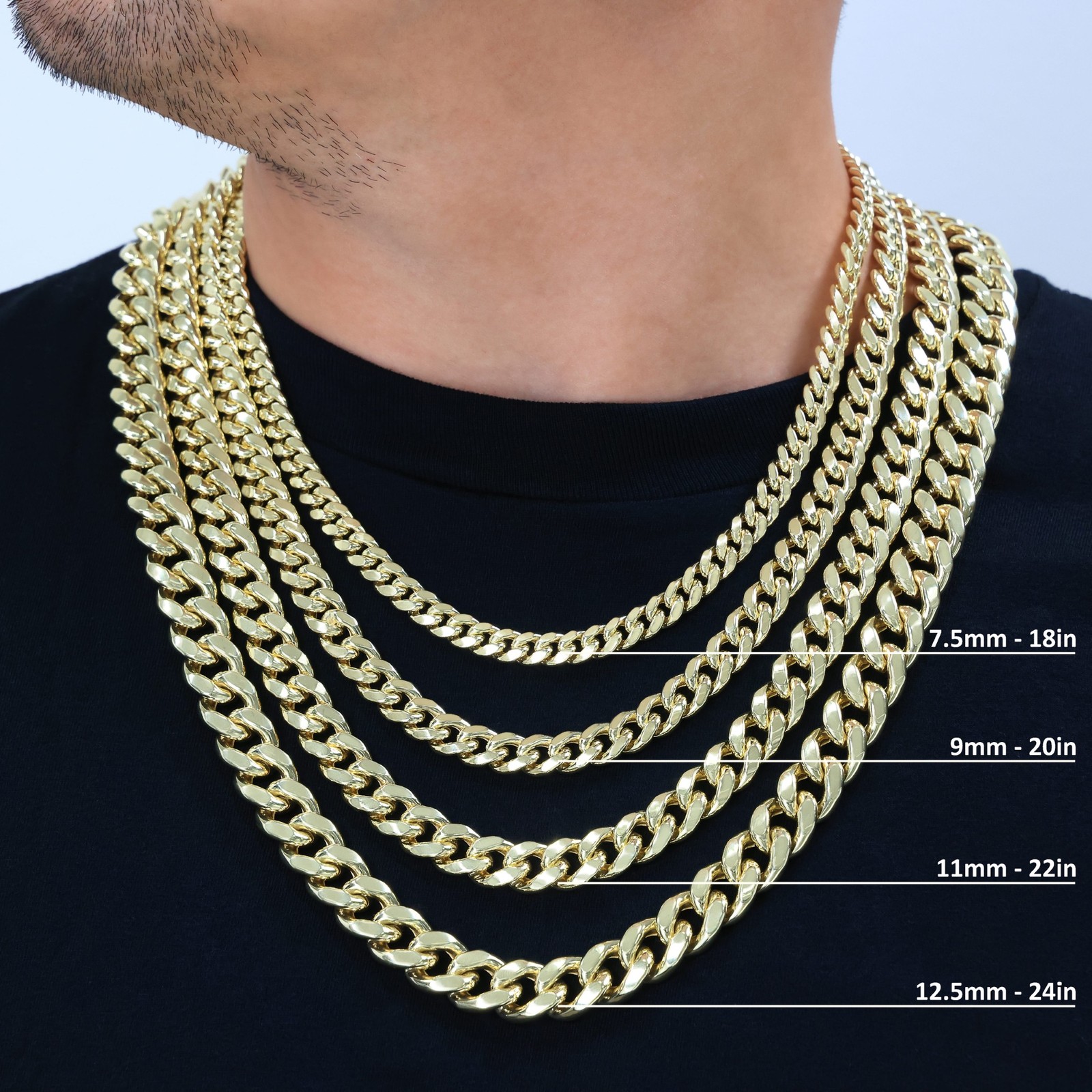 14K Yellow Gold 3mm-12.5mm Real Miami Cuban Link Necklace Chain Bracelet, 7″-30″