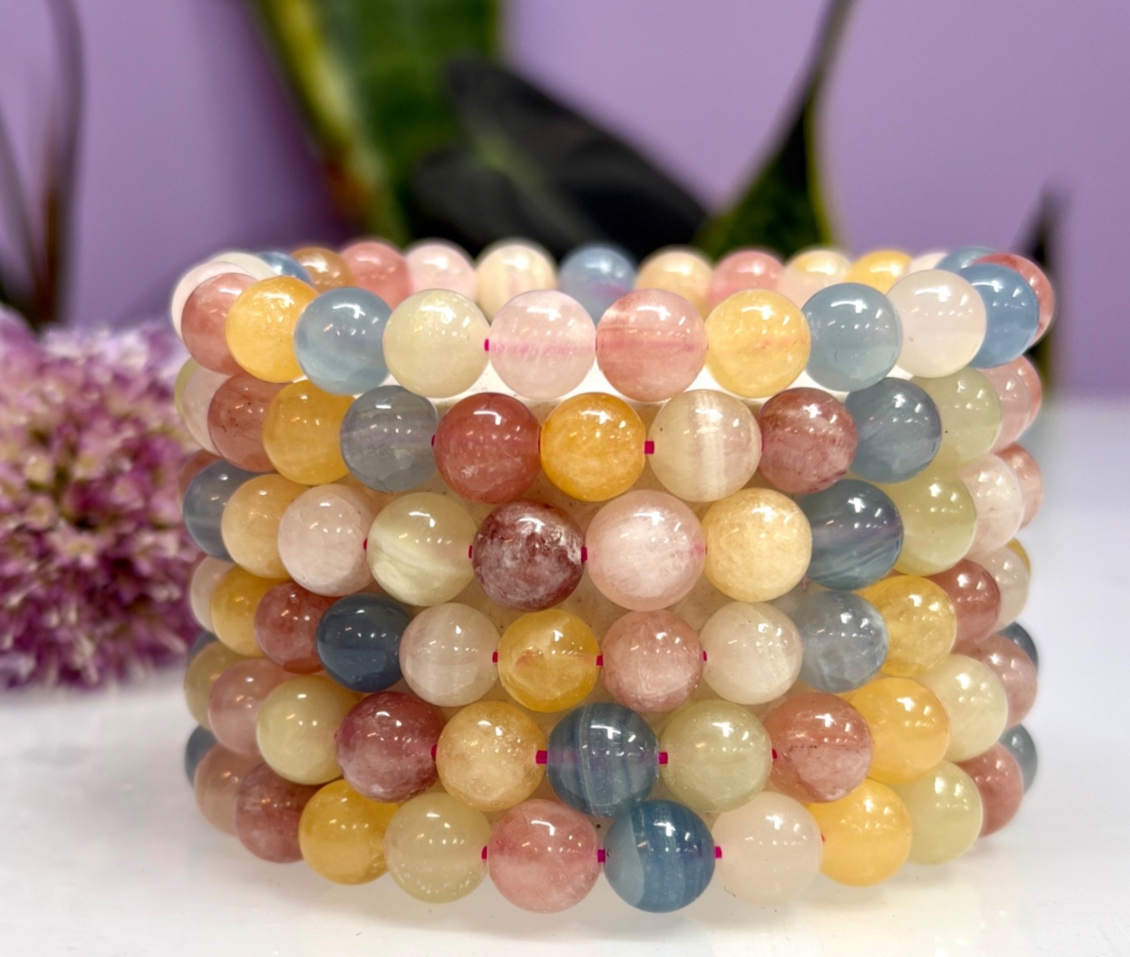 Wholesale Lot 6 Pcs Mix Natural Calcite 8mm 7.5” Crystal Stretch Bracelet