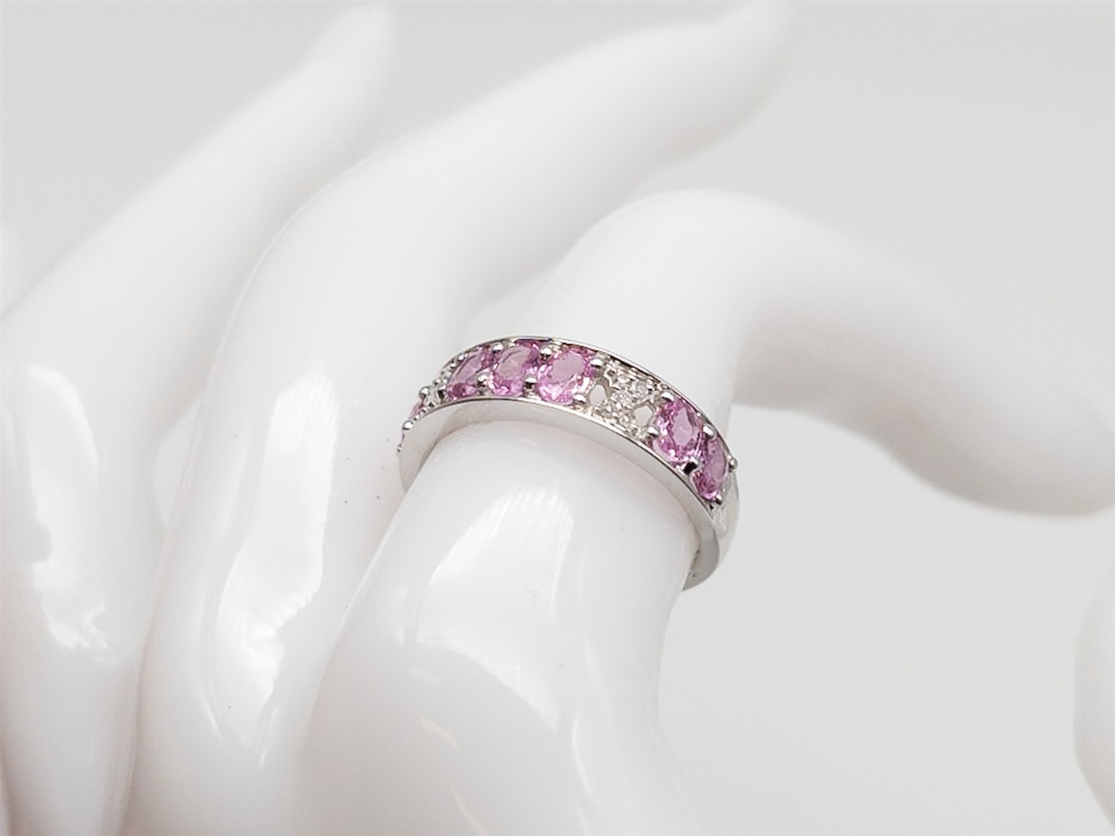 Designer $2400 3ct Natural Pink Sapphire Diamond 14k White Gold 5mm Band Ring 3g