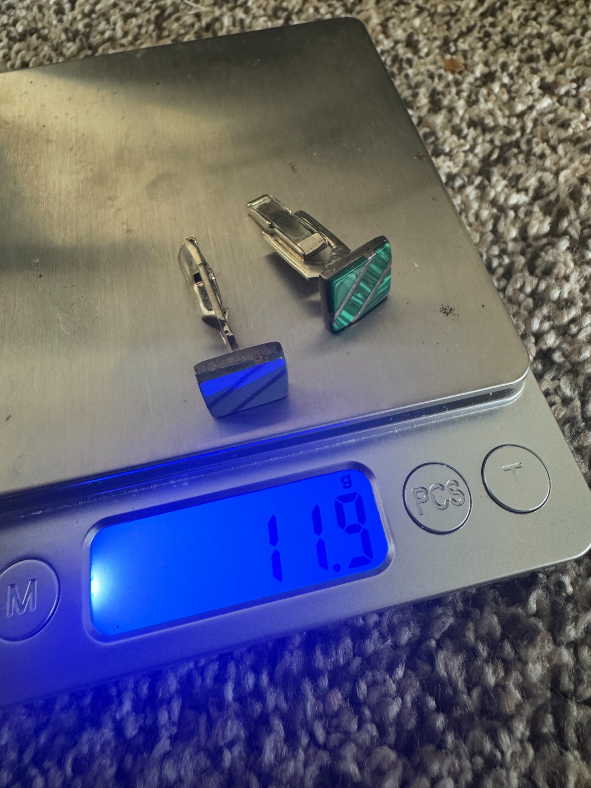 Vintage Mexican Sterling Silver Cufflinks, Malachite & Hematite Inlay
