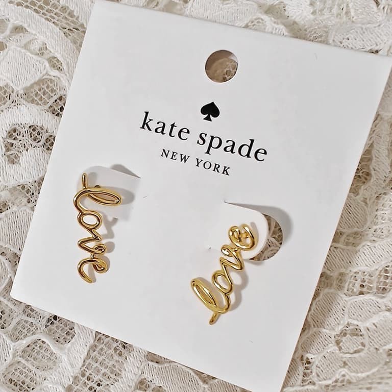 New KATE SPADE Say Yes “LOVE” Gold Earrings KI173 $59