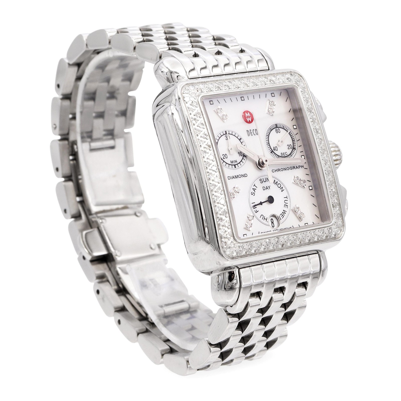 Michele Deco Diamond Bezel Stainless Chronograph Quartz Watch MW06P01A1046