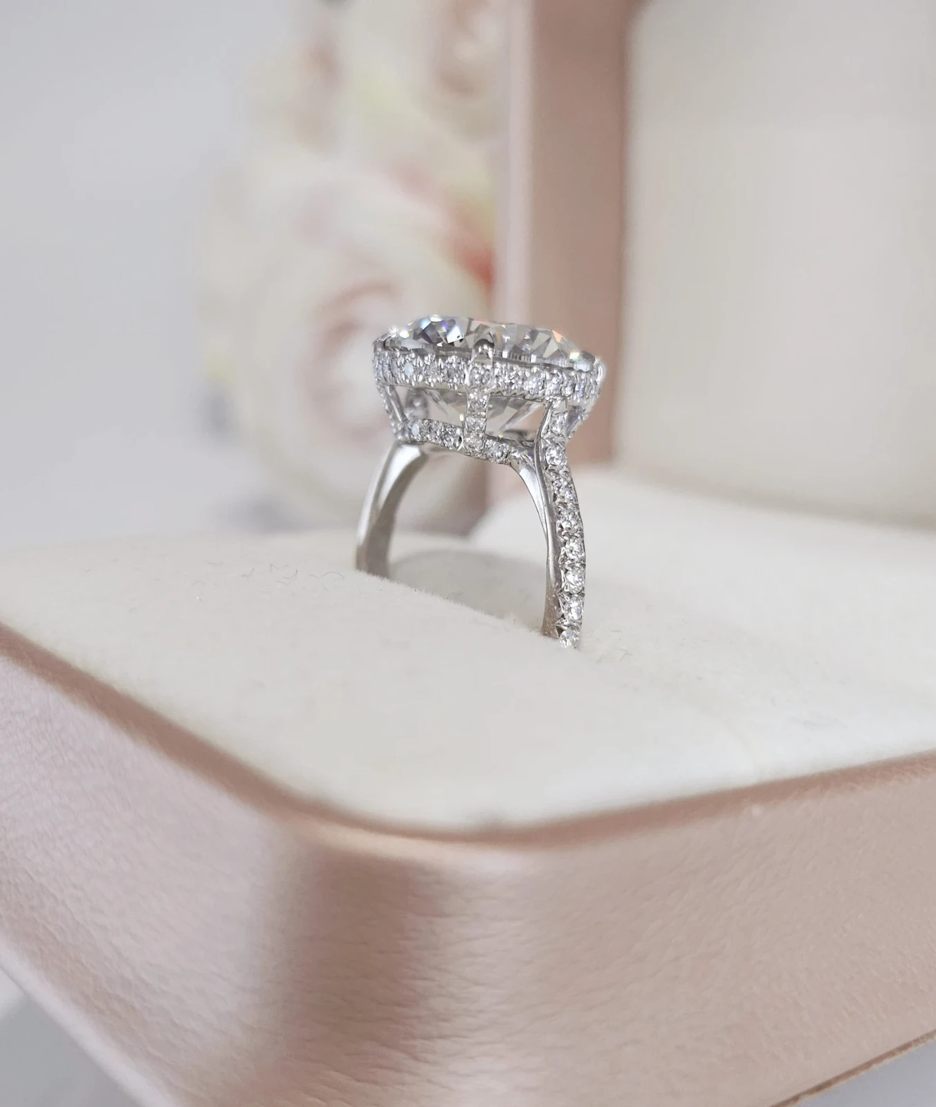Round Cut Halo Engagement Ring IGI 8CT Lab-Grown Diamond 14k White Gold Wedding