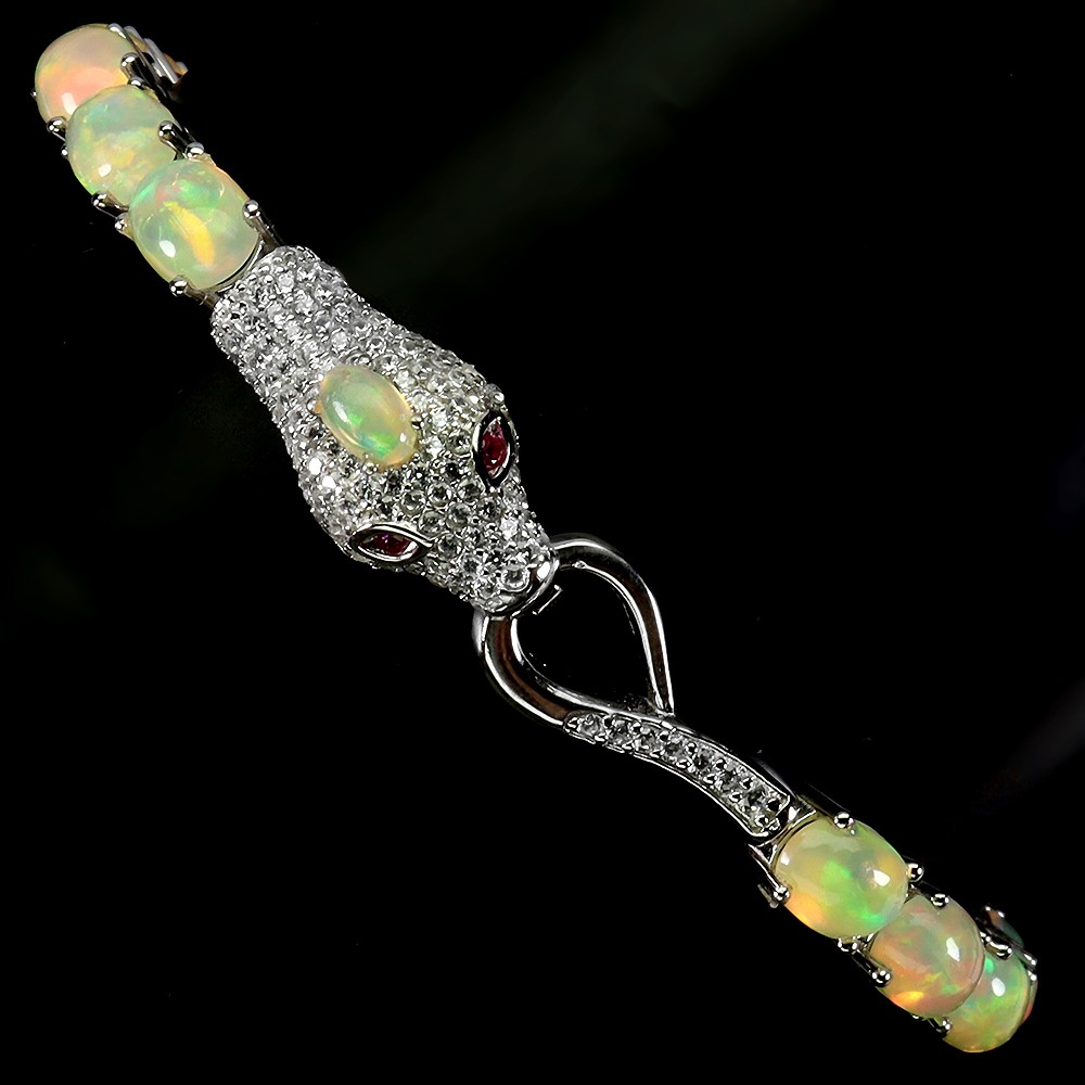 925 Sterling Silver Bracelet Oval Fire Opal 7x5mm Natural Gemstone Jewelry 7in