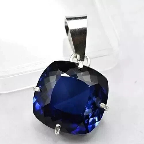 Natural Blue Sapphire 37 Ct Cushion Cut 925 Solid Silver Pendant Gemstone