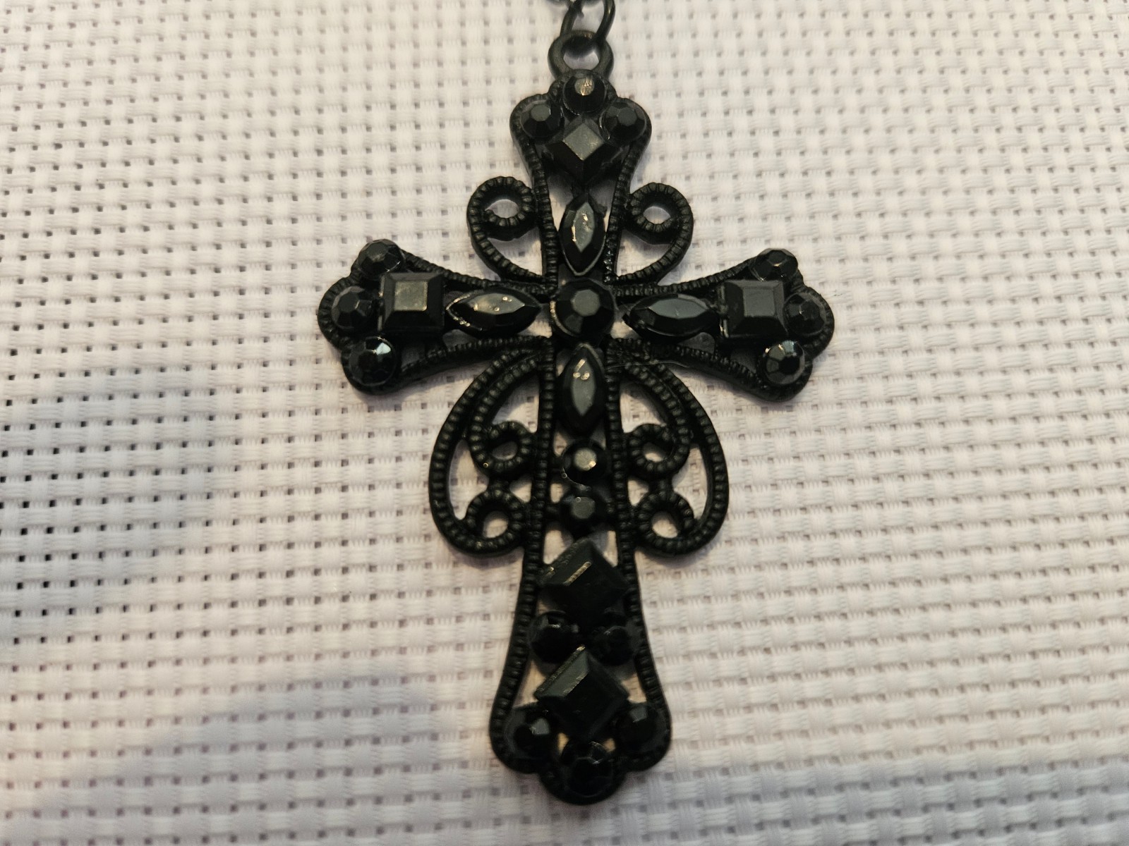 Black Gothic Cross Mesh Choker Black Rhinestone Victorian Necklace Adjustable