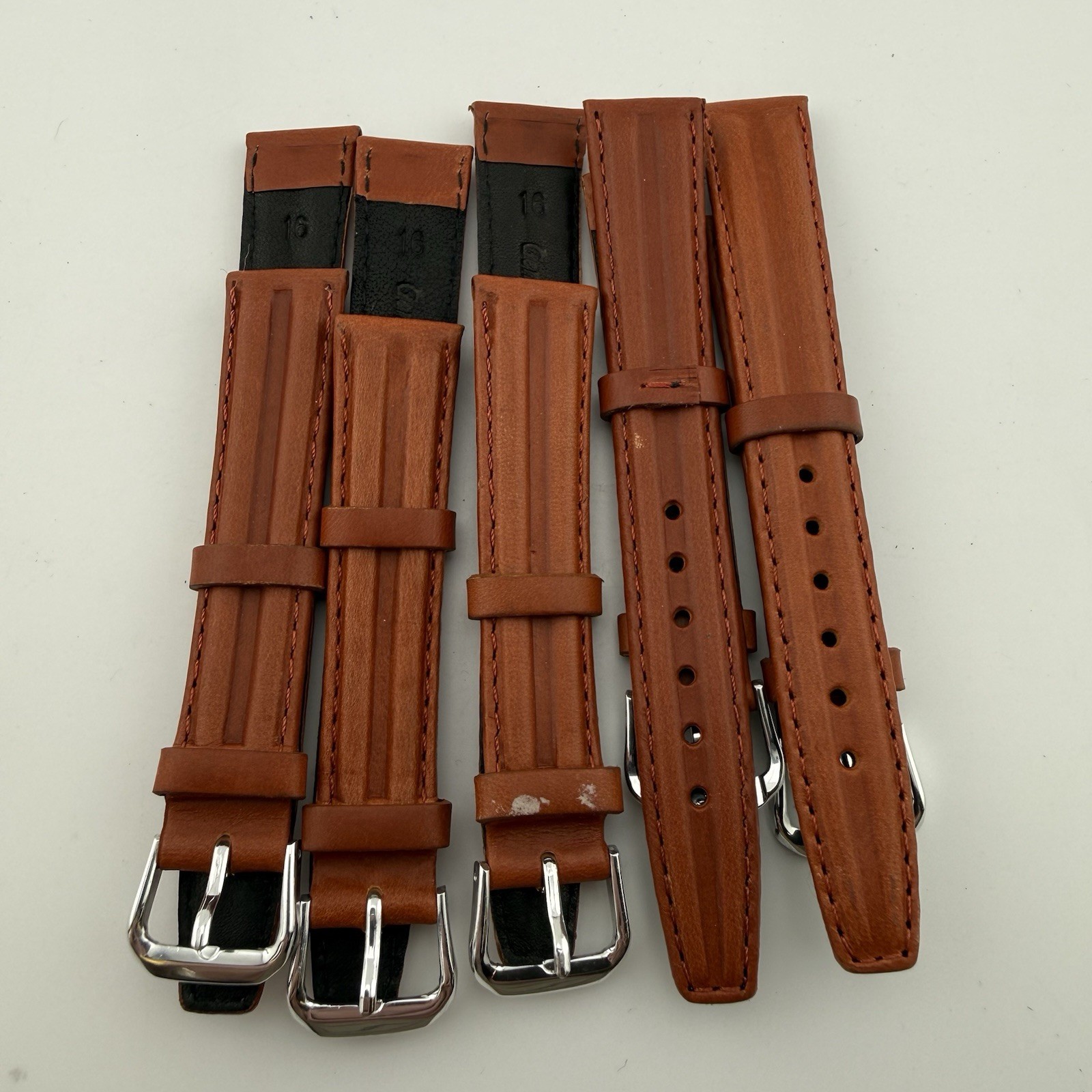 16mm Watch Band Brown Genuine Leather Stitched – lot of 5