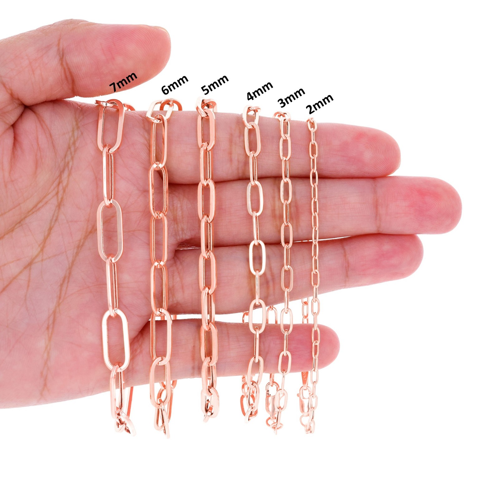 10k Rose Gold Paperclip 2mm-7mm Chain Cable Bracelet Mens Womens 7″ 7.5″ 8″