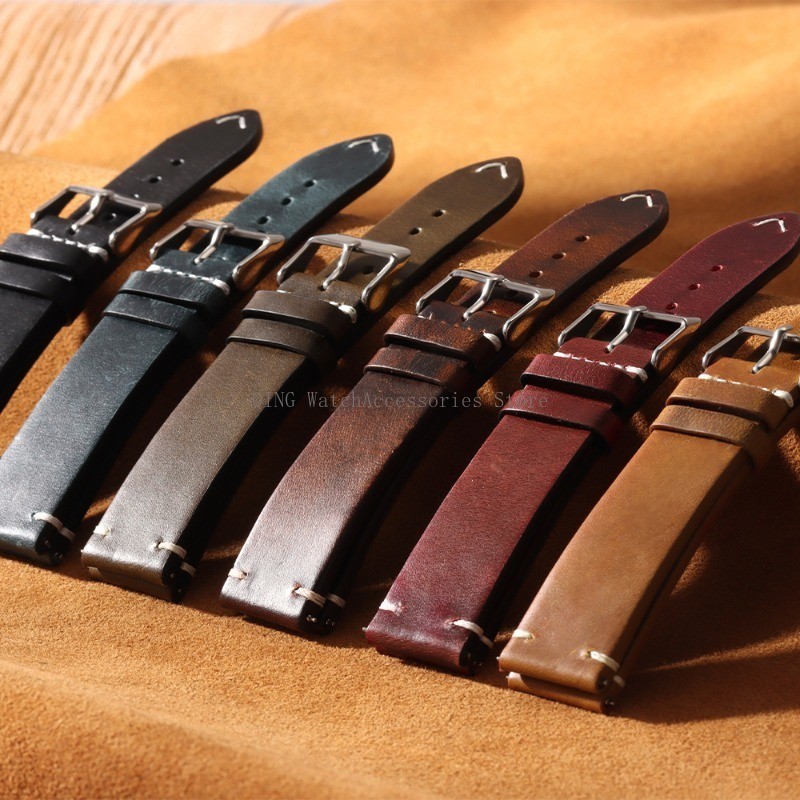 Retro Oil Wax Genuine Leather Watch Band 18 19 20 21 22 24mm Thin Cowhide Strap.
