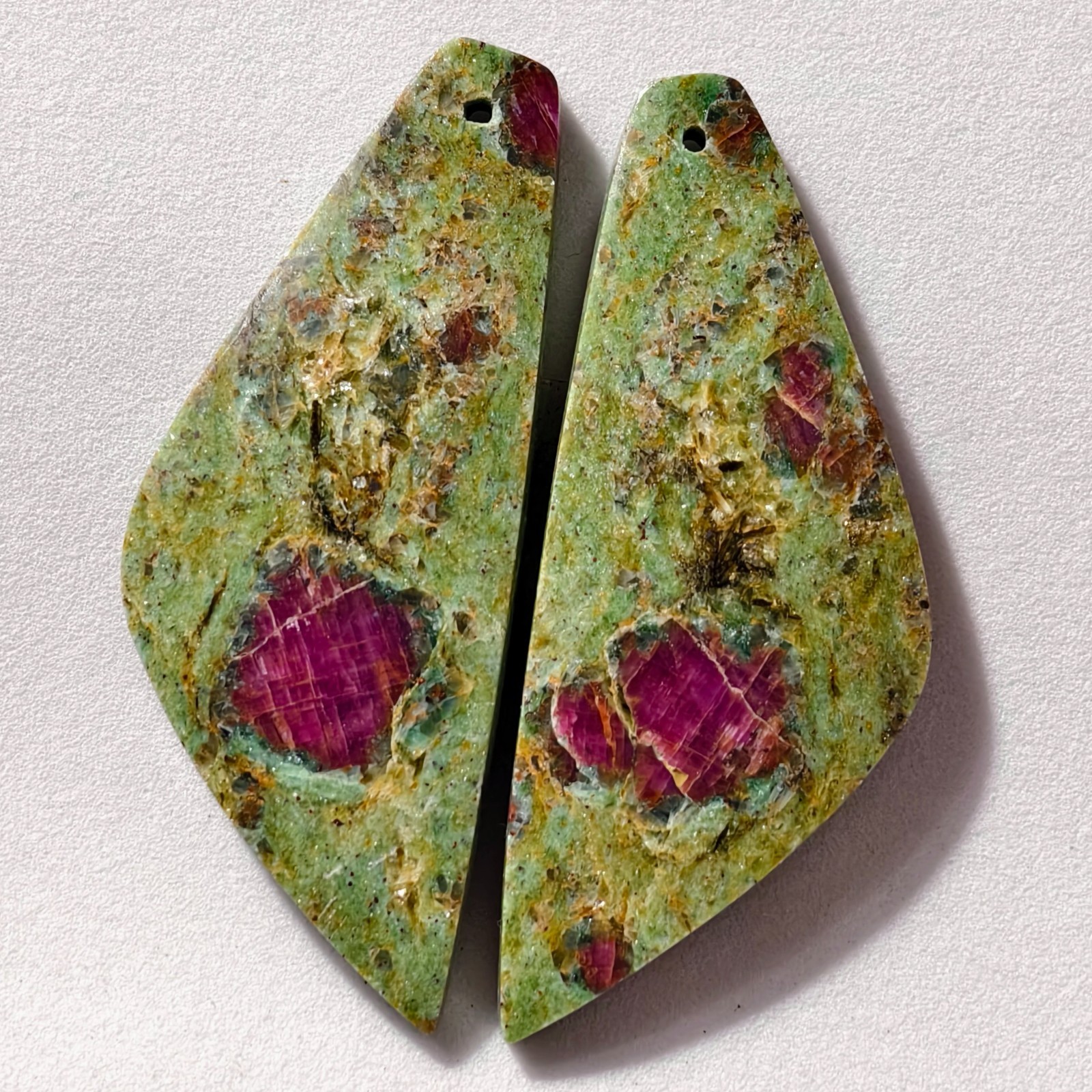 72 Cts Natural Ruby Fuchsite Drilled Pair Cabochon Gemstone 48.2 X 19.1 MM