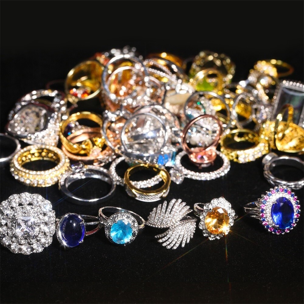 25/50/100/200Pcs Wholesale Mixed Rings Bulk Finger Gemstones Crystal Jewelry Lot