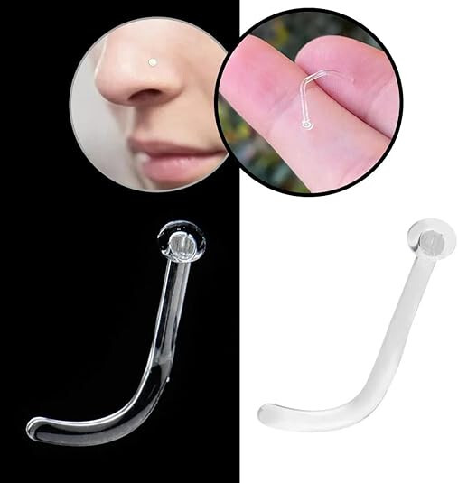 18G 16G Pyrex Glass Nose Retainer Screw Stud Ring L Shape Body Jewelry Piercings