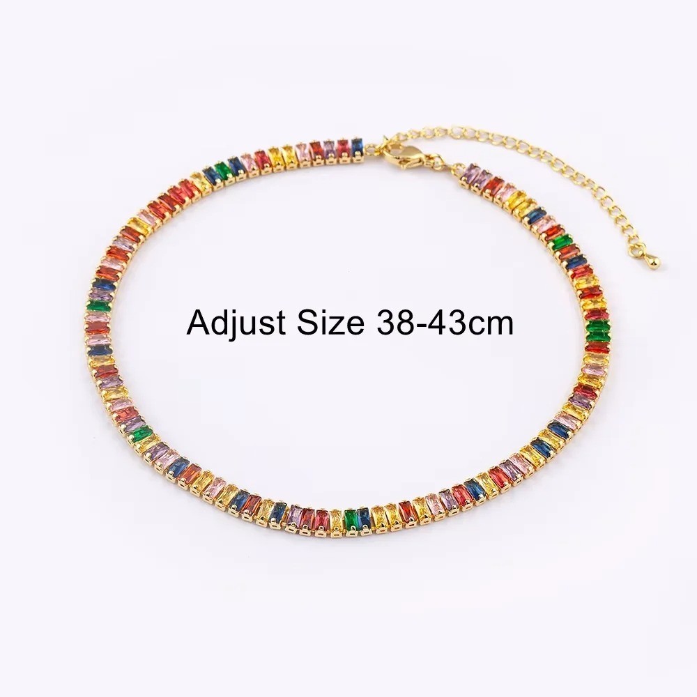 Classic Colorful Tennis Necklace Men and Women Rectangular Full Zircon.