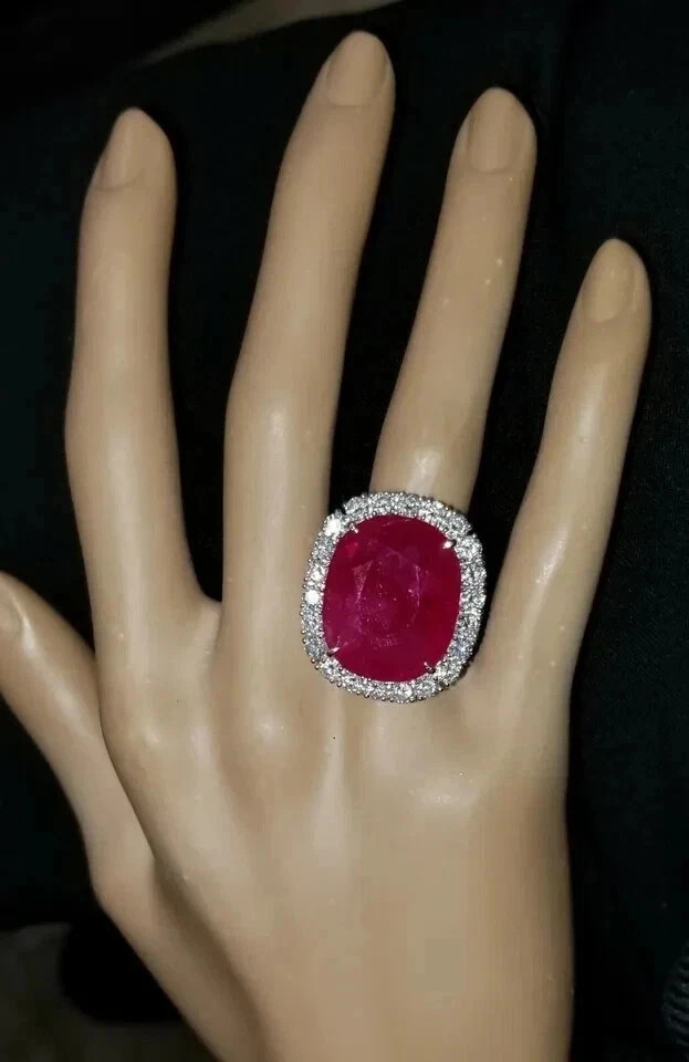10.00 Ct Cushion Cut Natural Ruby Diamond Ring 925 Sterling Silver