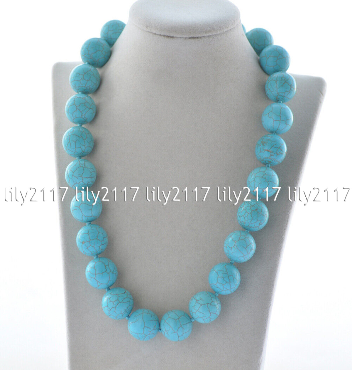 Huge 20mm Natural Blue Turquoise Gemstone Round Beads Necklace 14-36 inch