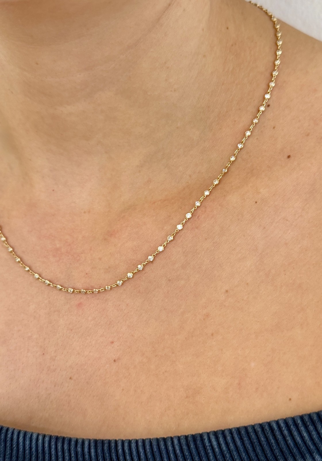 18K Yellow Gold Diamond by the Yard Necklace, 2.05 ct, Natural Diamonds, 18″