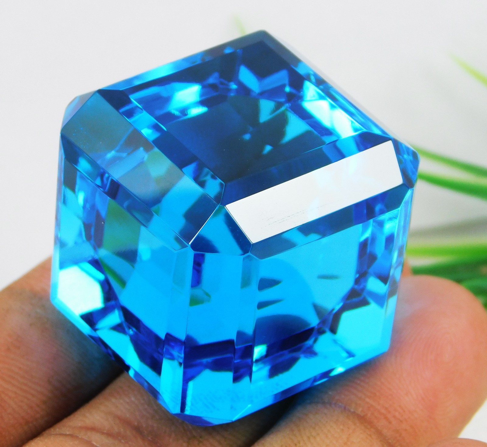 HUGE Natural 300.10 Ct Cube Cut Sky Blue Topaz Certified Loose Gemstone