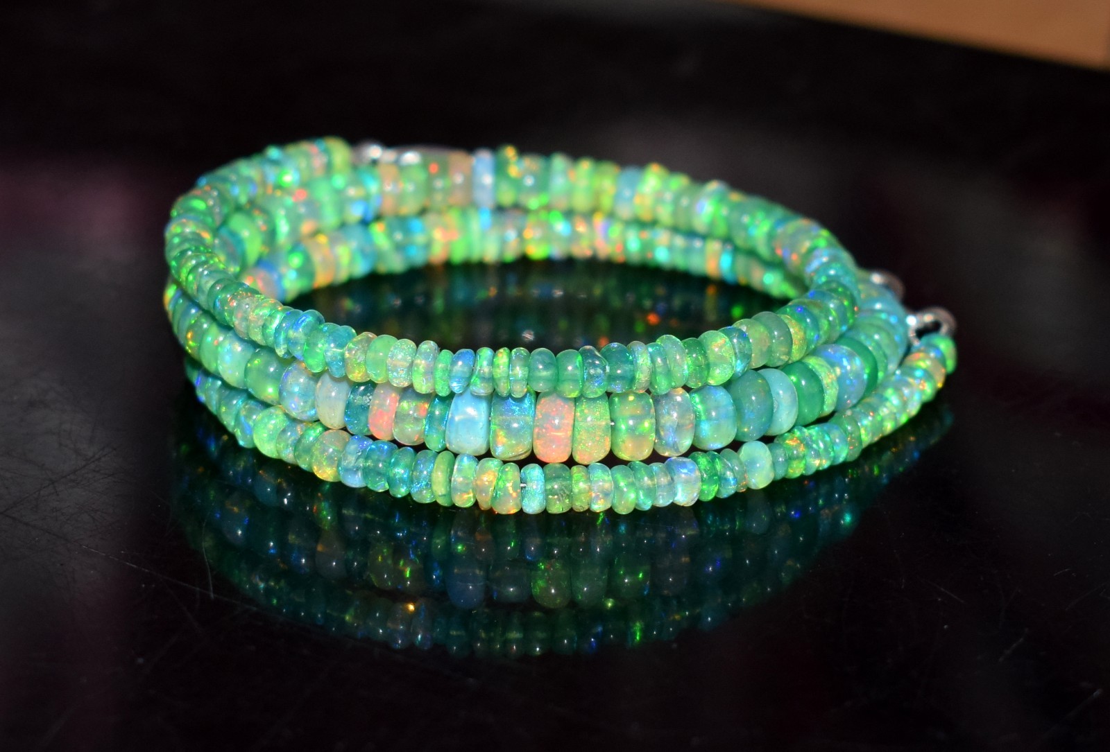16”Natural Ethiopian Opal Wello Fire Opal Gemstone Bead Necklace