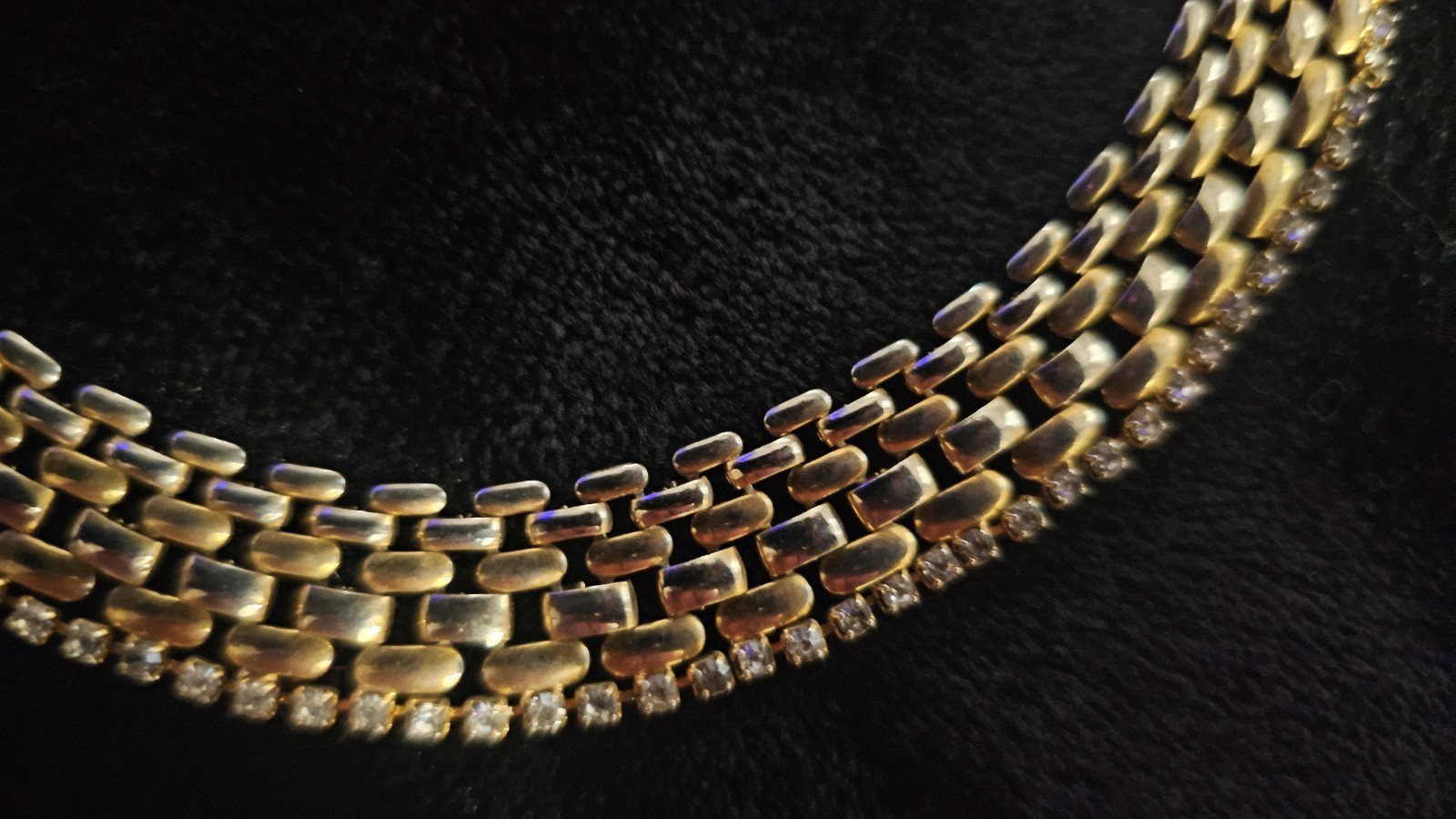 KJL Vintage Gold tone and rhinestone “Watchstrap” Necklace.