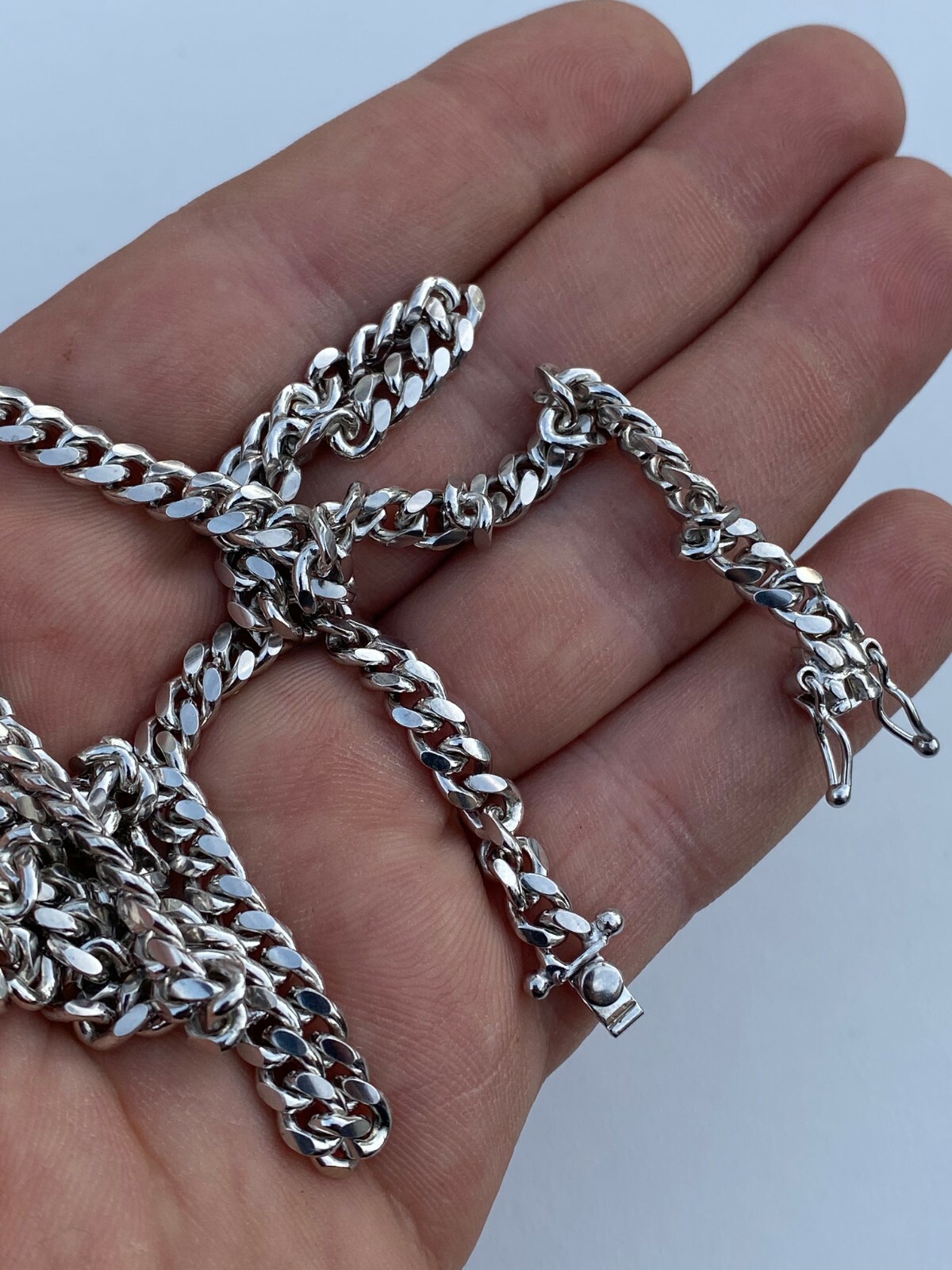 Mens Miami Cuban Link Chain Real Solid 925 Sterling Silver Box Lock Necklace 5mm