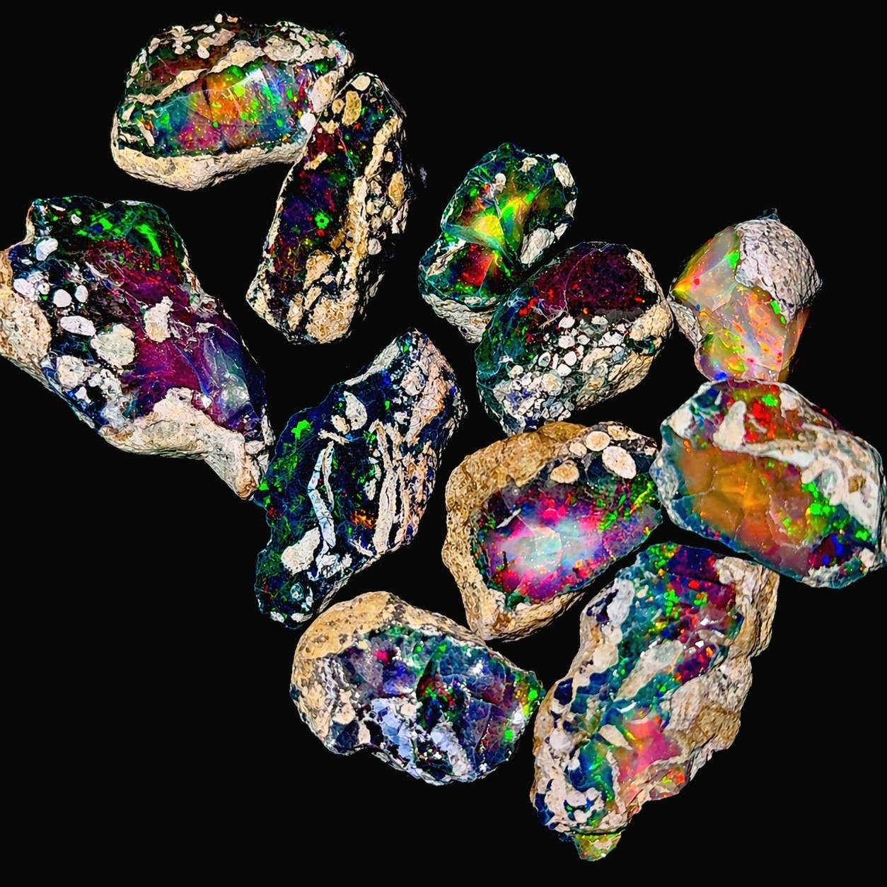 10 PCS Black Opal Rough Natural Ethiopian Raw multifire dry Opals Cutting Grade