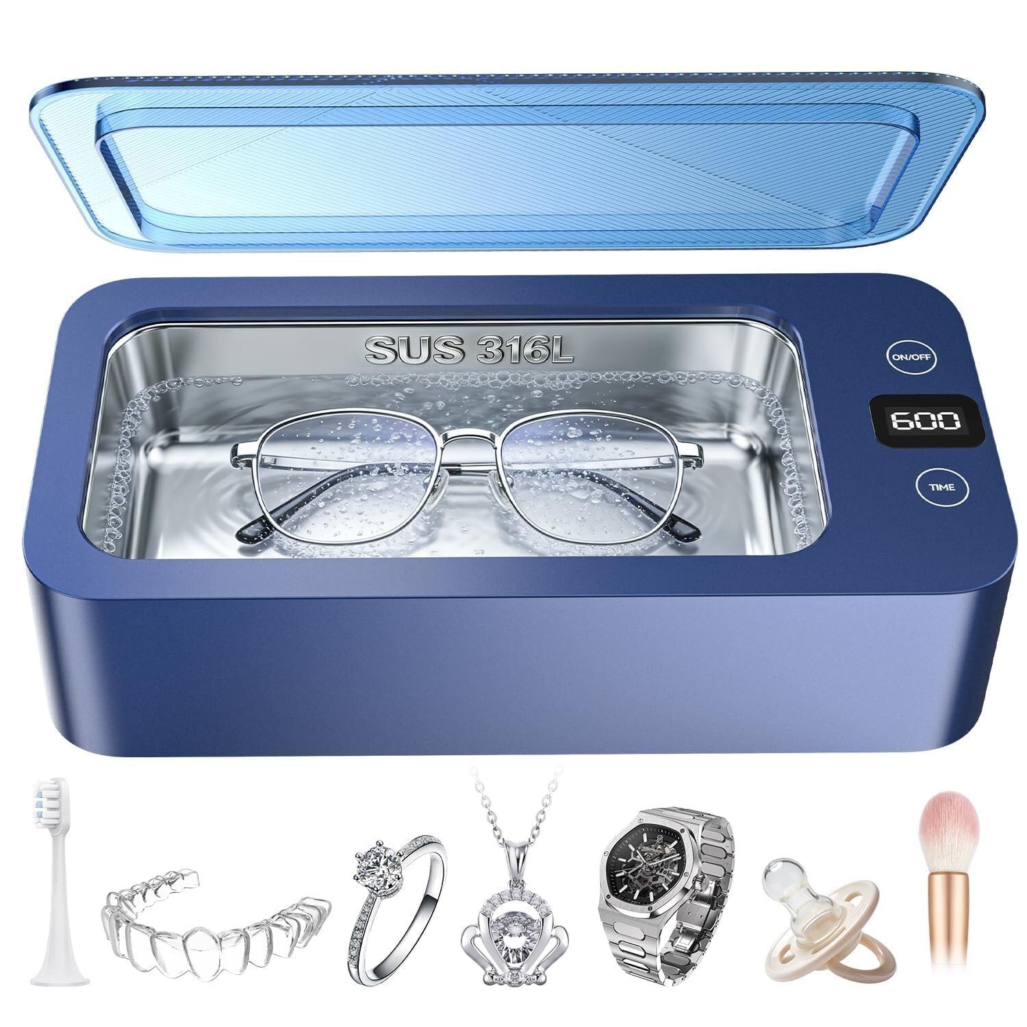 Professional Ultrasonic Jewelry Cleaner 500ml, 50kHz for Jewelry, Eyeglasses, Wa