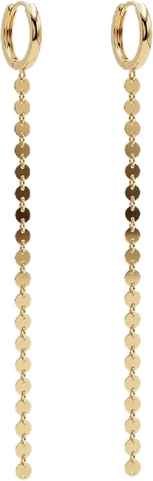 Gold Long Earrings for Women | 14K Gold Plated Brass, Long Chain Earrings, Dangl