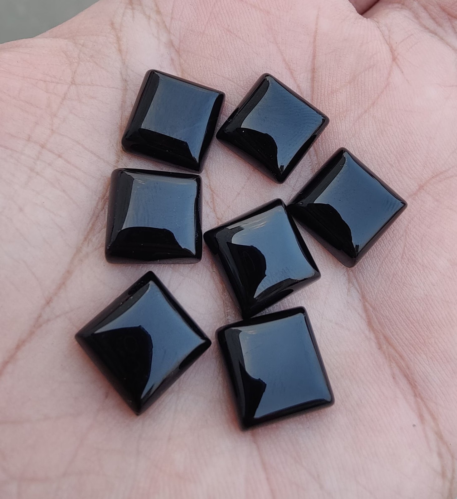 Natural Black Onyx Square Cabochon Loose Gemstone For Jewelry Crafting