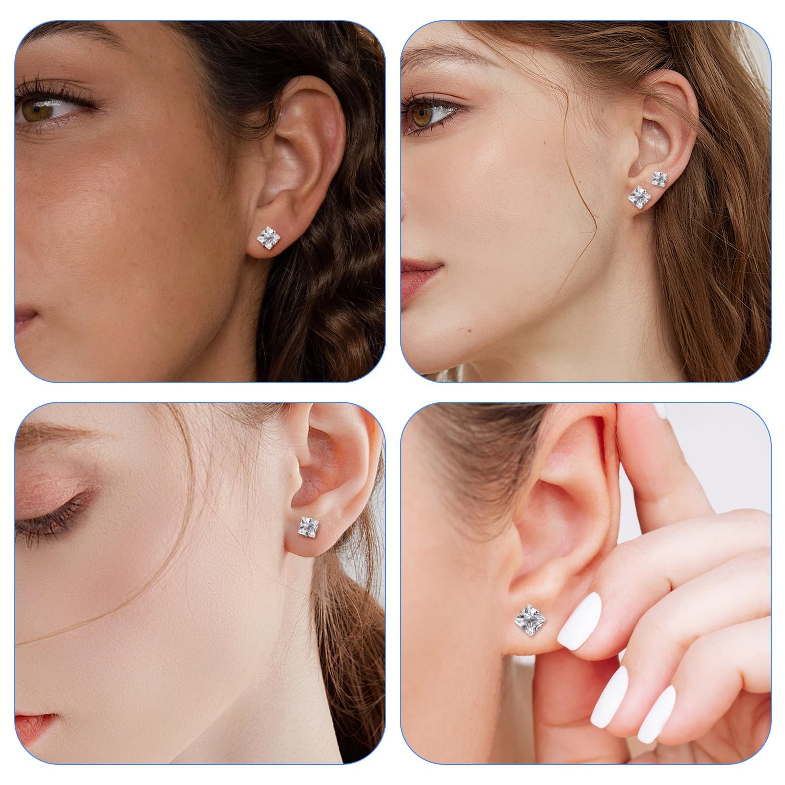 6 Pairs Square Stud Earrings Set for Women Men – Surgical 316L Stainless Stee…