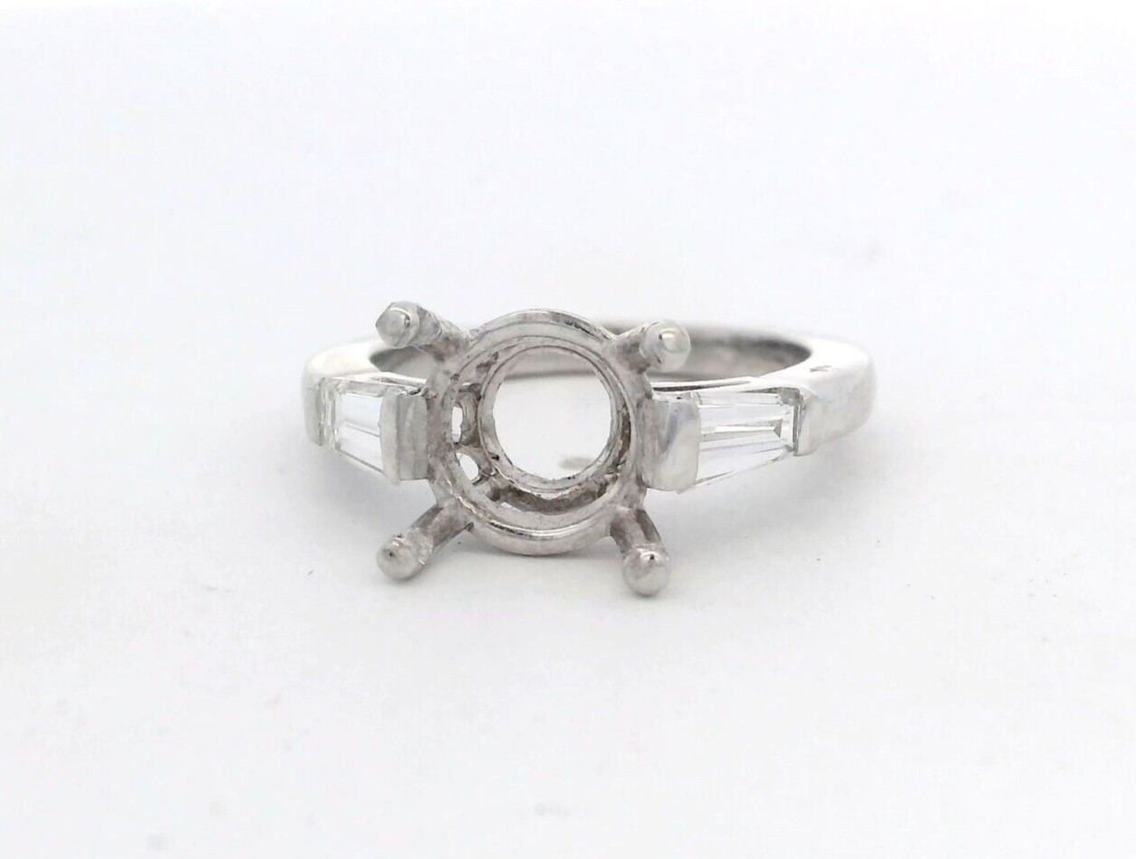 Platinum 950 0.50ctw Tapered Baguette Diamond 9.5-10mm Round Semi-Mount Ring