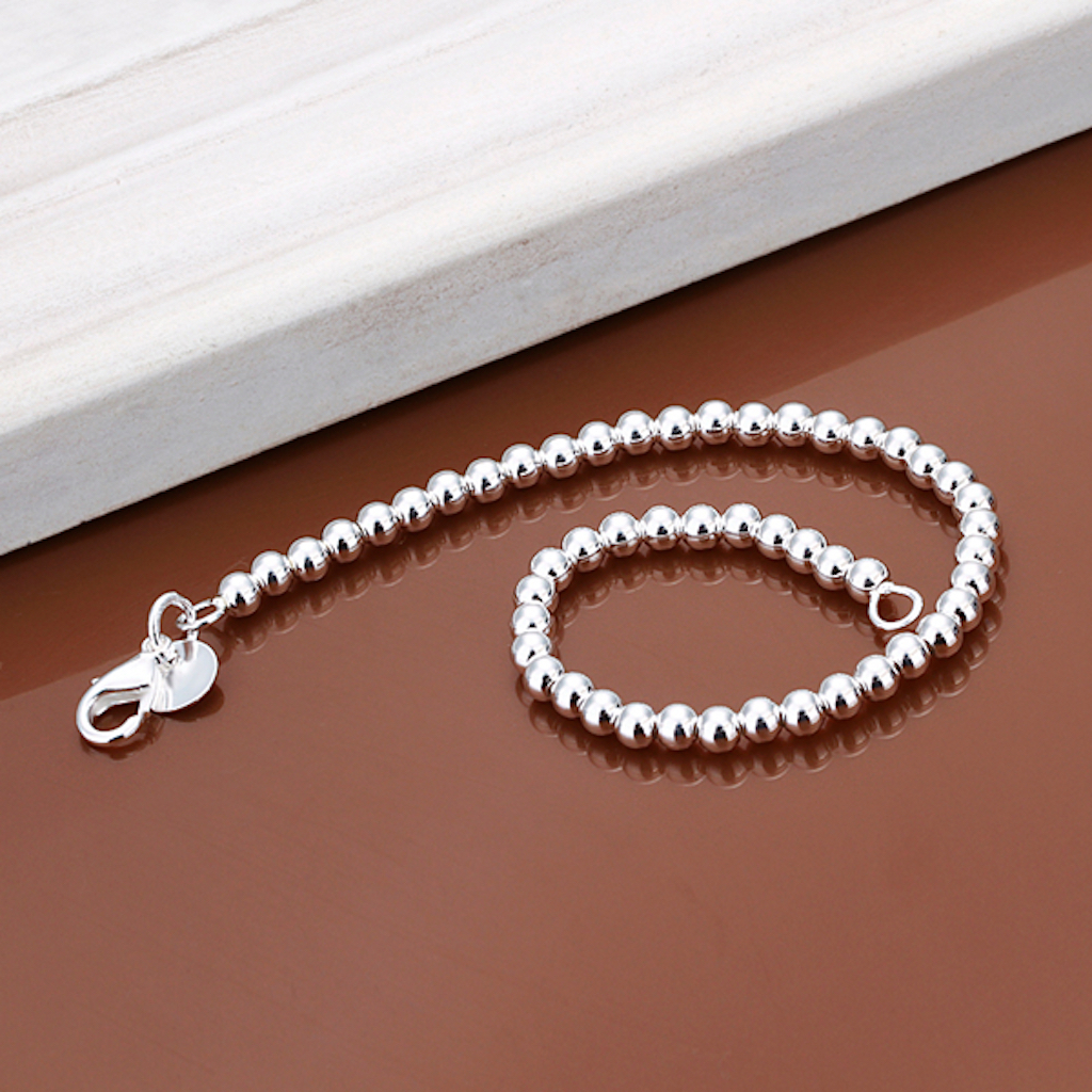 Women 925 Sterling Silver Bracelet Hollow Beads Balls 7 Inches 6MM Lobster L49