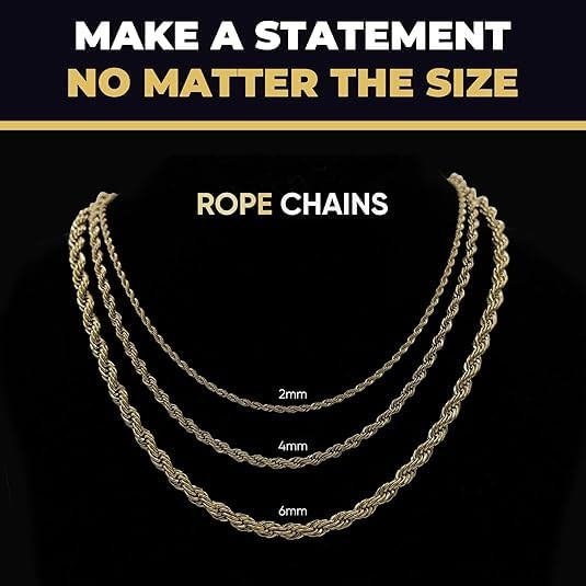 Rope Chain – Gold-Plated Rope Chain with Exclusive Storage Travel Pouch – Sna…