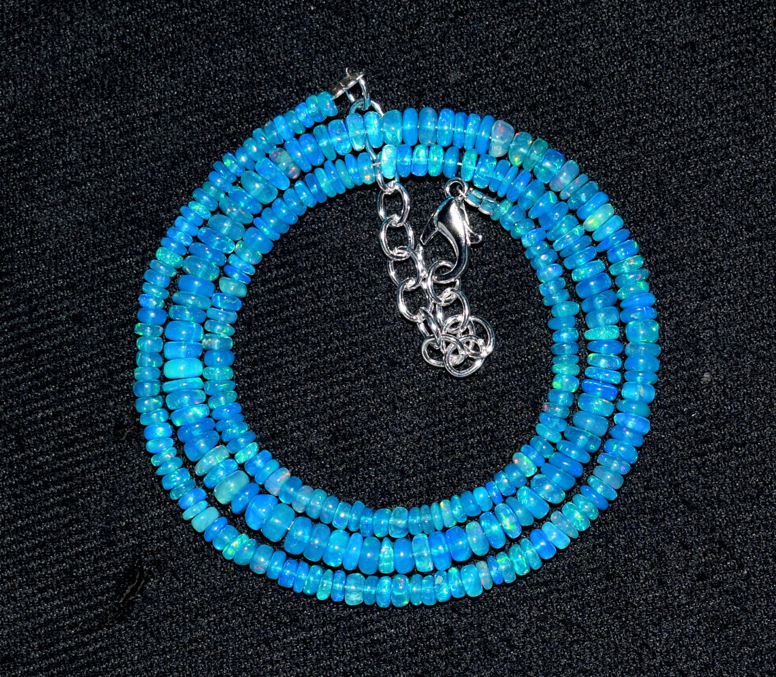 16″Natural Ethiopian Blue Opal Wello Fire Opal Gemstone Bead Necklace