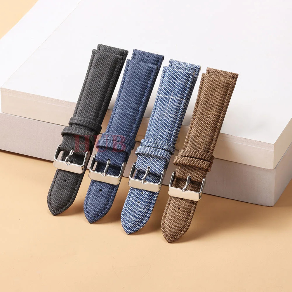 Vintage Denim Pattern Nylon Leather Watch Strap Band 12 14 16 18 20 22mm