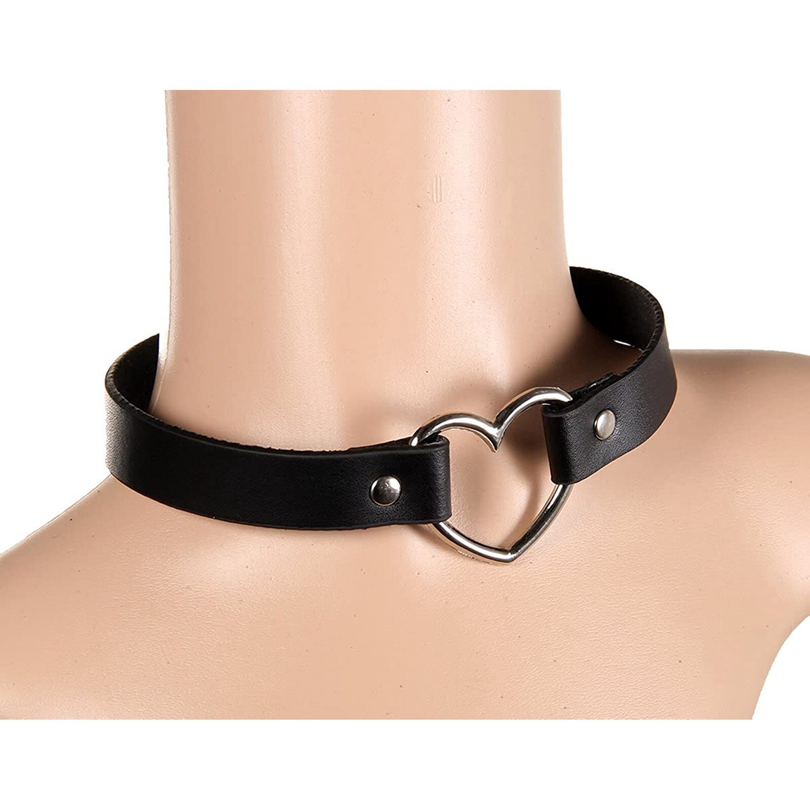 Leather Heart Choker Collar Punk Goth Adjustable Rivet Necklace Love O-Ring