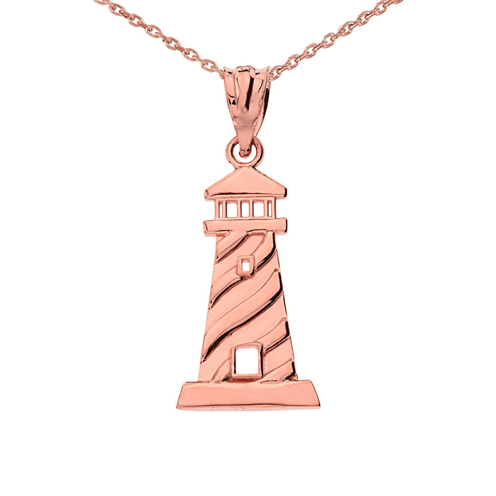 Gold Lighthouse Pendant Necklace (Available in Yellow/Rose/White Gold)