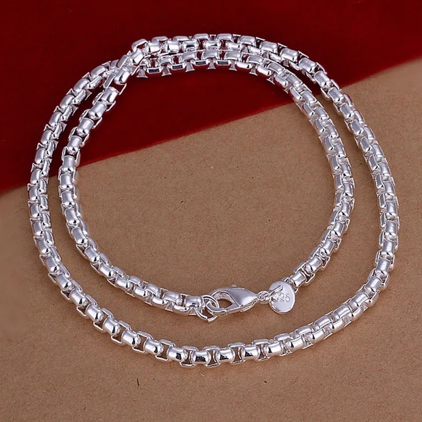40 -60CM Mens Womens 925 Sterling Silver Smooth Round Box Link Chain Necklace