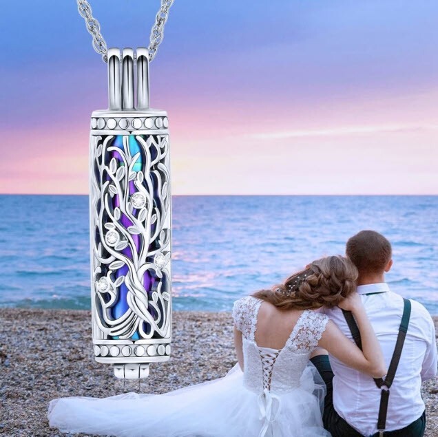 Cremation Jewelry Cylinder Urn Tree of Life Memorial Necklace Pendant for Ashes