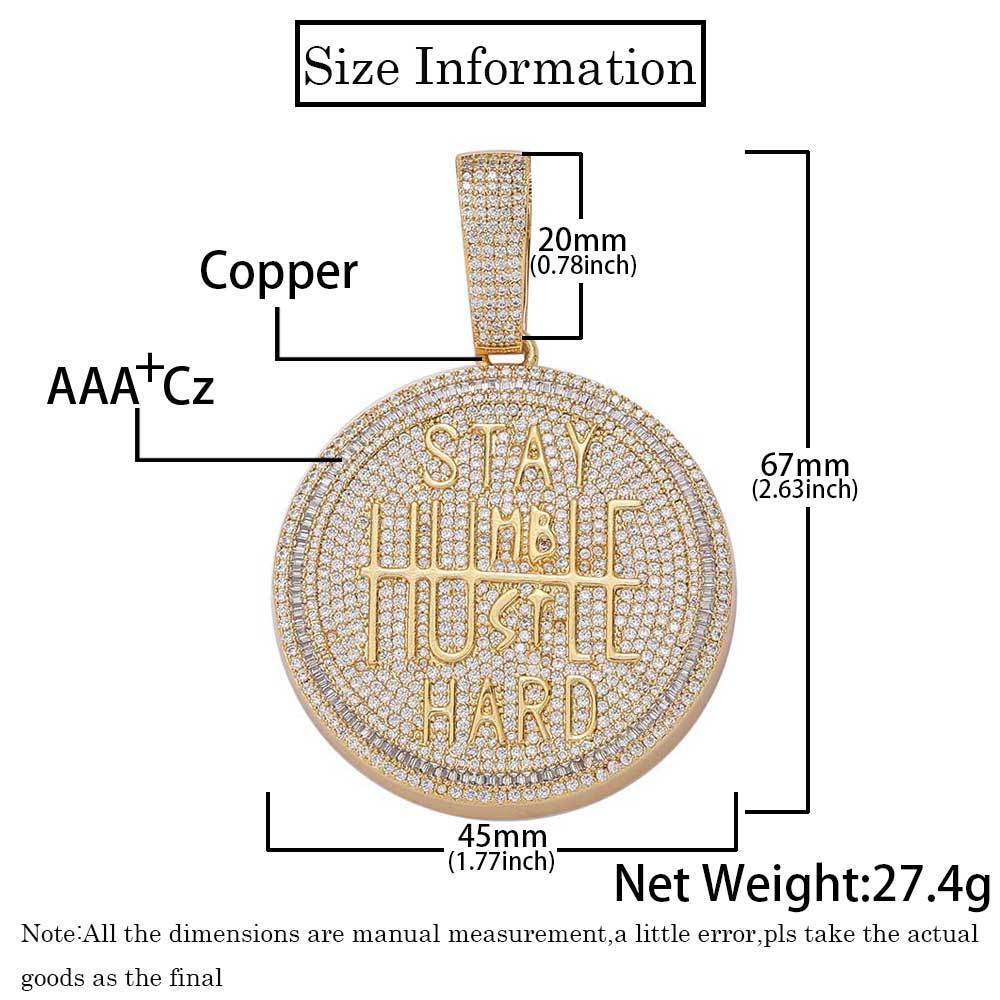 Hip Hop Big Round Letter Pendant Necklace Bling Full Zircon Real Gold Plated