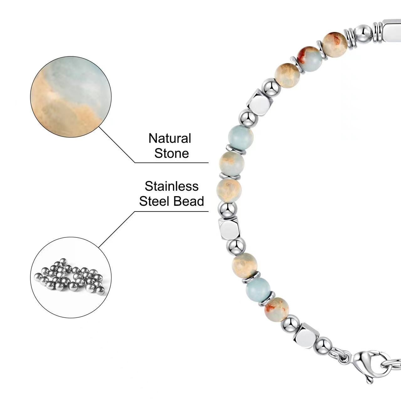 Boho Beaded Bracelet Agalmatolite Natural Stone Growth Witness Birthday Gift