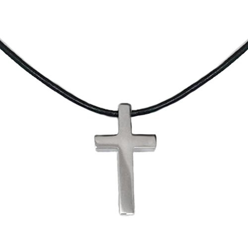 Loralyn Designs Small Simple Stainless Steel Cross Pendant on 20 Inch Black L…