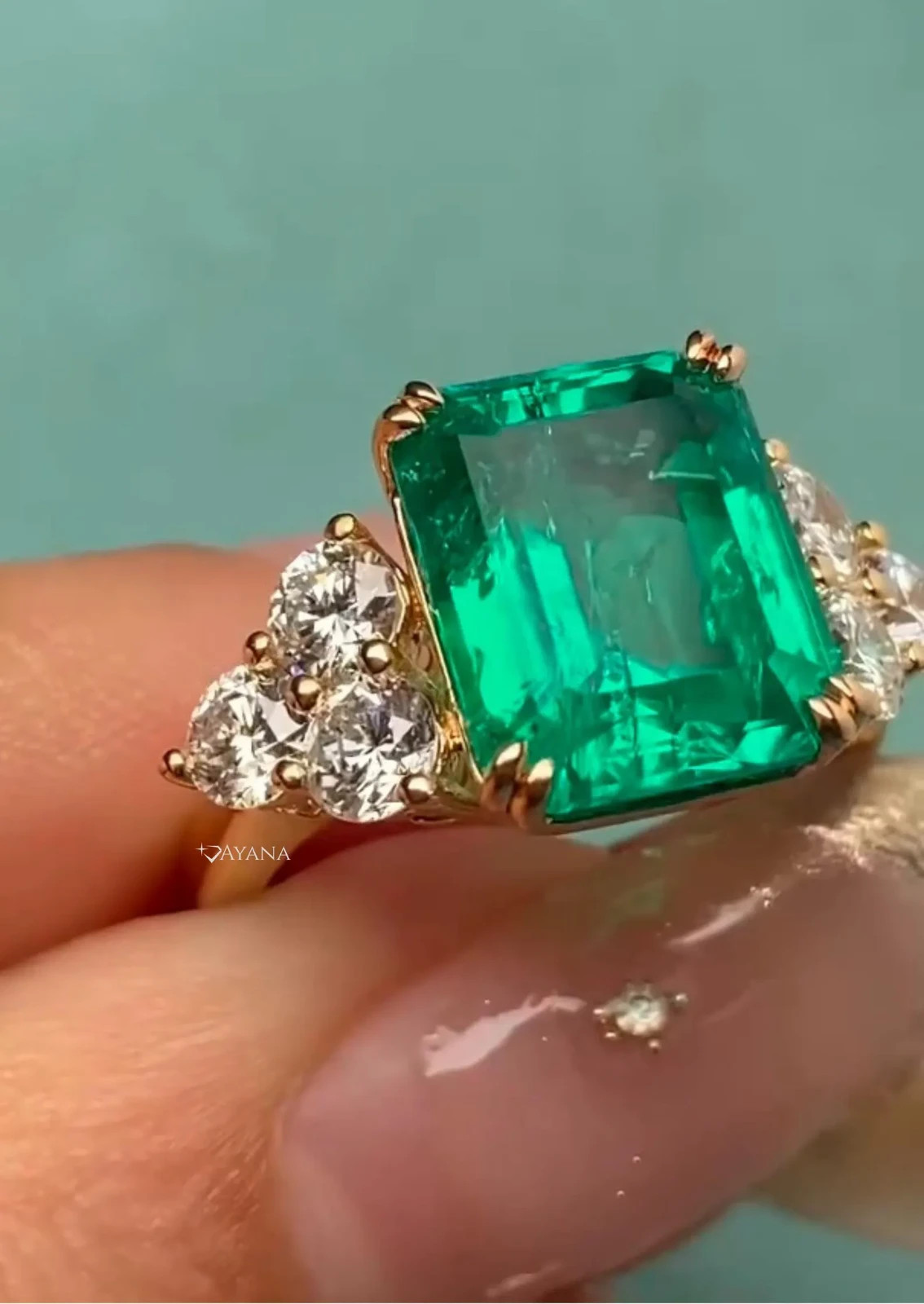 10.59 Ct Emerald Cut Natural Green Emerald & Diamond Wedding Ring 18K YellowGold