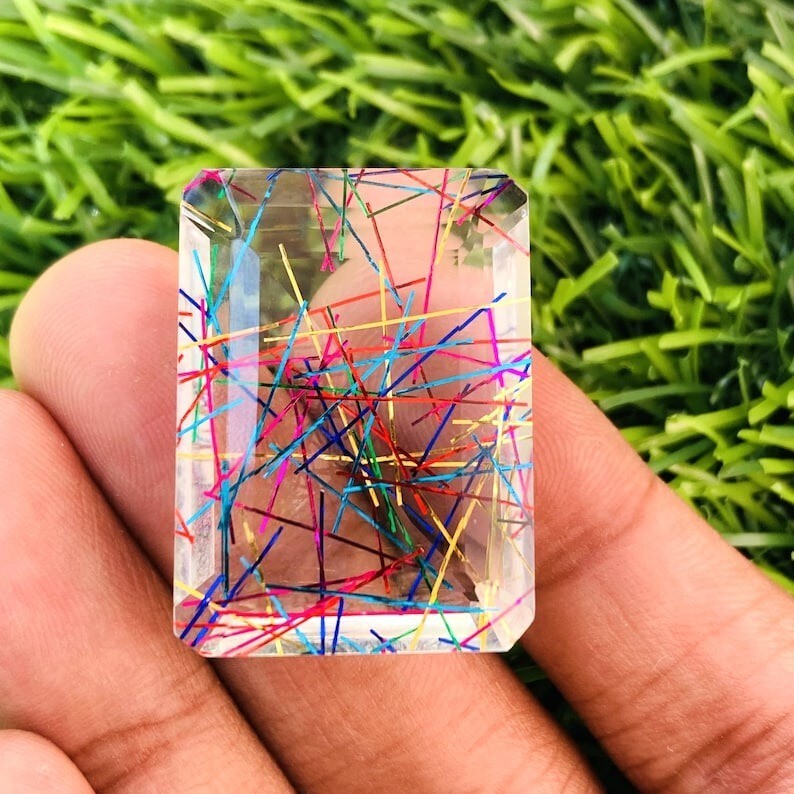 Emerald Cut 95.00 Ct Bi-Color/Multicolor Rutilated Quartz Loose Gemstone