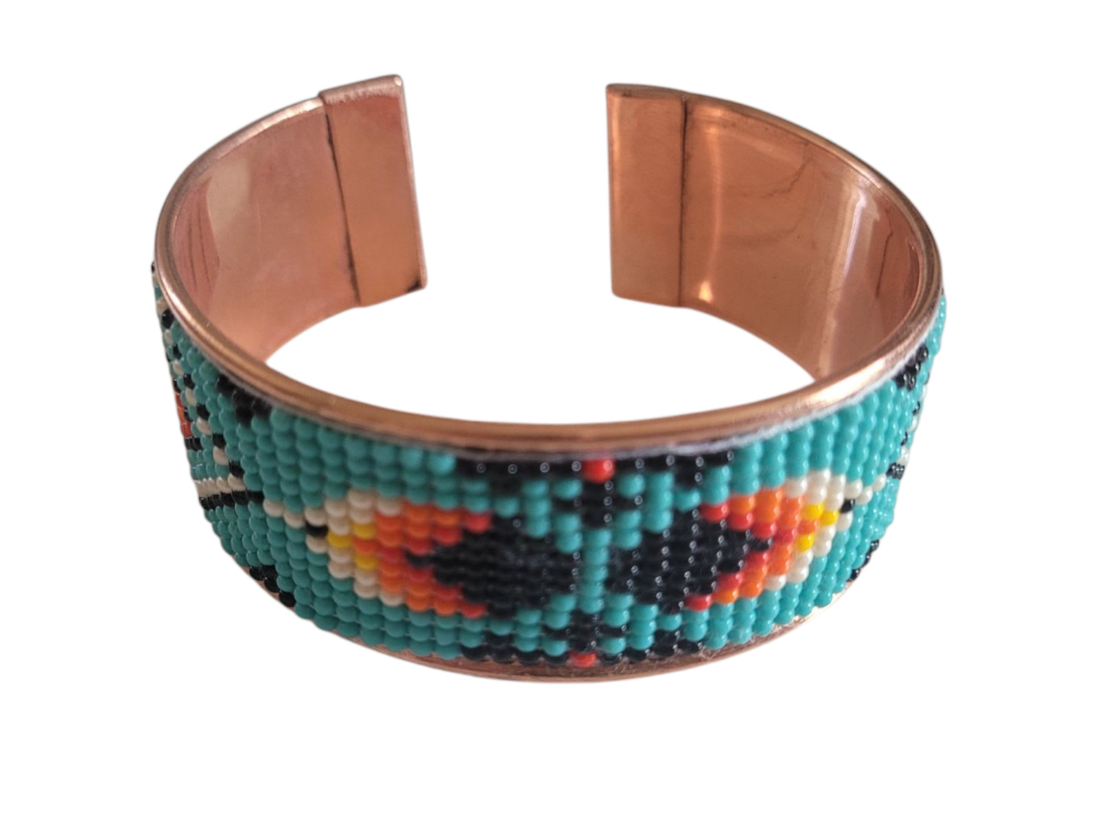 Native American Style Copper Seed Beaded Adjustable Bracelet Cuff Turquoise