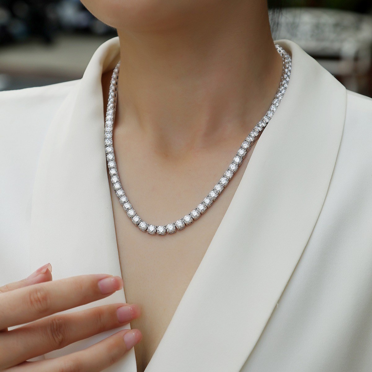 3MM REAL MOISSANITE Silver Tennis Chain Necklace – VVS D Color – Passes Tester