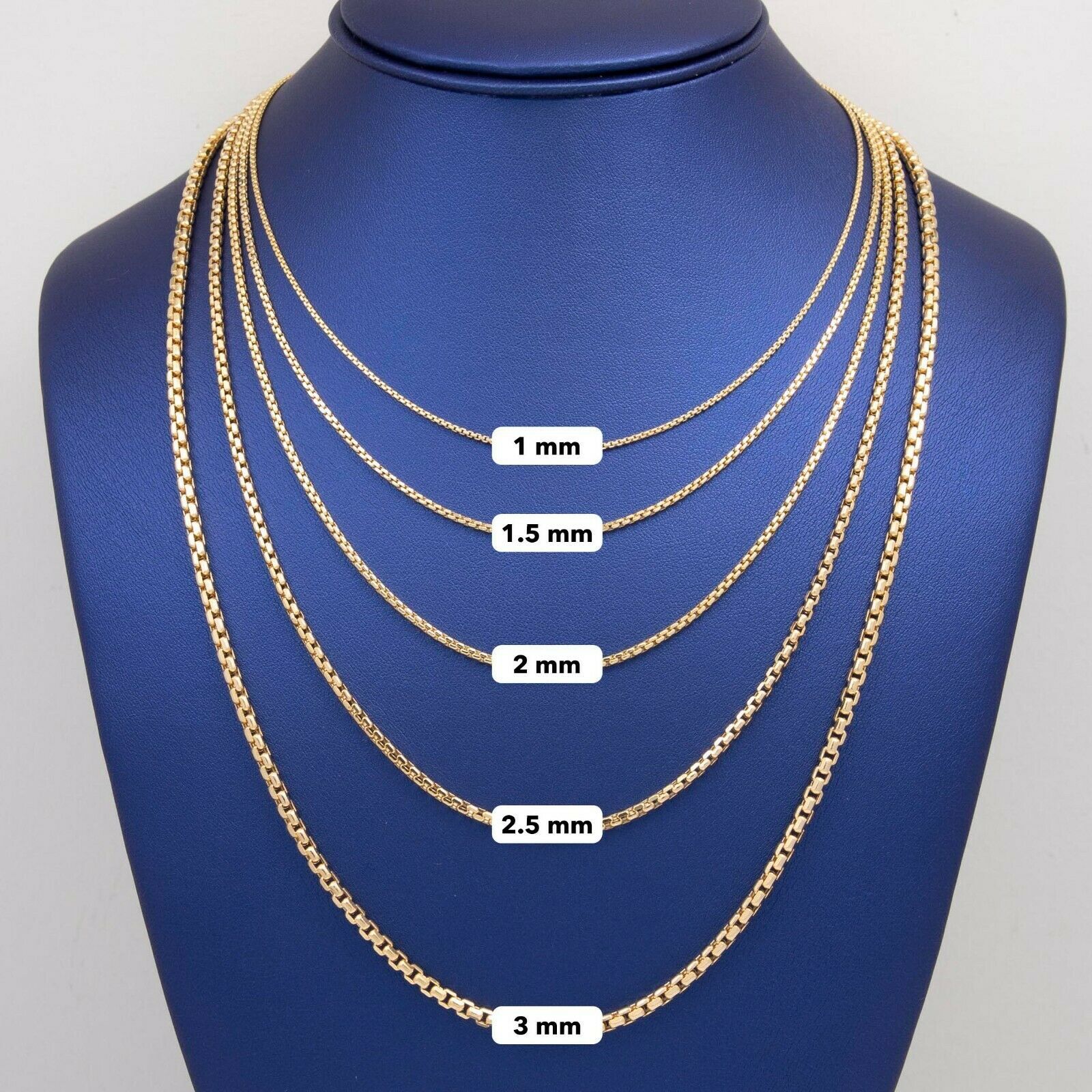 Necklace Round Box Link Chain Real 10K Yellow Gold All Sizes